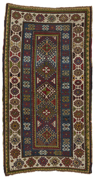 SHULAVER KAZAK ANTIQUE RUG 4'2